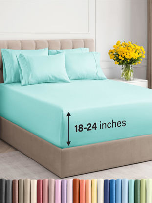 Picture of Extra Deep King Sheet Set - 6 Piece Breathable & Cooling Sheets - Hotel Luxury Bed Sheets Set - Easy & Secure Fit - Soft, Wrinkle Free & Comfy Sheets Set - Spa Blue Sheet Set with Extra Deep Pockets