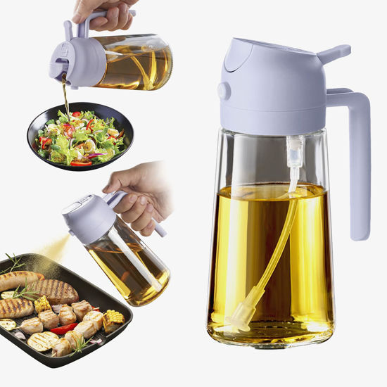 Picture of TrendPlain 16oz/470ml Olive Oil Sprayer for Cooking - 2 in 1 Olive Oil Dispenser for Kitchen Gadgets, Air Fryer, Salad, and BBQ - Periwinkle