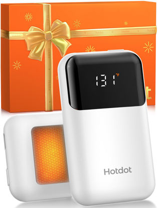 Picture of Hotdot Hand Warmers Rechargeable with Gift Box, 2 Pack Electric Hand Warmer with LED Display Battery and Temperature, 4 Heating Levels Portable Hot Hands, for Men, Women, Hunting White