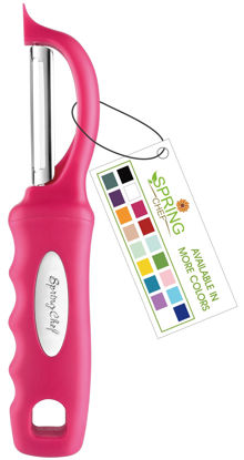 Picture of Spring Chef Premium Stainless Steel Vegetable Peeler for Kitchen, Dishwasher Safe Apple Peeler with Non-Slip Handle & Sharp Blades, Peel Potato, Fruit, Veggie, Carrot, Mango, Cucumber - Pink
