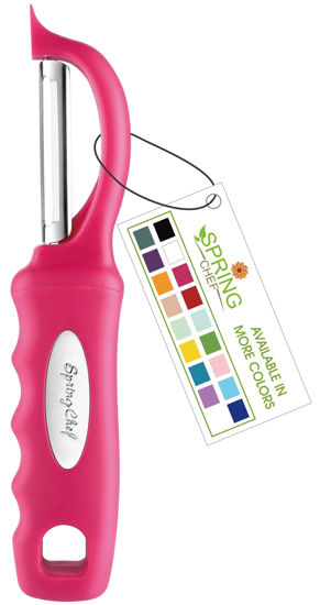 Picture of Spring Chef Premium Stainless Steel Vegetable Peeler for Kitchen, Dishwasher Safe Apple Peeler with Non-Slip Handle & Sharp Blades, Peel Potato, Fruit, Veggie, Carrot, Mango, Cucumber - Pink