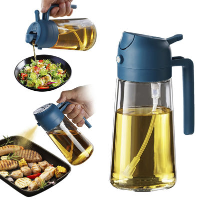 Picture of TrendPlain 16oz/470ml Olive Oil Sprayer for Cooking - 2 in 1 Olive Oil Dispenser for Kitchen Gadgets, Air Fryer, Salad, and BBQ - Navy