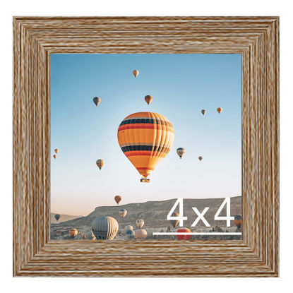 Picture of JCJMY 4x4 Picture Frame Rustic Brown for Wall Hanging or Tabletop, Wall Mounting Horizontally or Vertically, 4 x 4 Wall Gallery Poster Photo Frame with Shatter Resistant Plexiglass, Rustic Brown