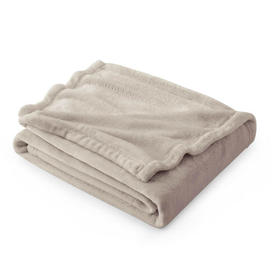 Picture of Bedsure Fleece Blankets Twin Size Oxford Tan - 300GSM Lightweight Plush Fuzzy Cozy Soft Blanket for Bed, Sofa, Couch, Travel, Camping, 60x80 inches