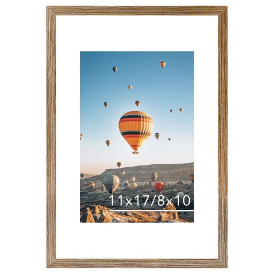 Picture of JCJMY 11x17 Picture Frame Rustic Brown with 8x10 Mat, Display Photo 8x10 with Mat or 11 x 17 Without Mat, Wall Hanging Large 11x17 Poster Frame with Shatter Resistant Plexiglass, Rustic Brown