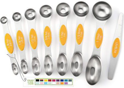 Picture of Spring Chef Stainless Steel Magnetic Measuring Spoons Set of 8 with Leveler, Dual Sided Metal Teaspoon & Tablespoon Measuring Spoons, Kitchen Gadgets for Baking & Cooking, Fits in Spice Jars - Mango