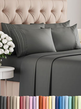 Picture of Queen 6 Piece Sheet Set - Breathable & Cooling Sheets - Hotel Luxury Bed Sheets - 1 Flat Sheet, 1 Fitted Sheet & 4 Pillowcases - Deep Pocket - Easy Fit, Soft & Wrinkle Free - Queen Charcoal Sheets