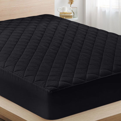 Picture of Utopia Bedding Quilted Fitted Mattress Pad (Queen), Elastic Fitted Mattress Protector, Mattress Cover Stretches up to 16 Inches Deep, Machine Washable Mattress Topper (Black)