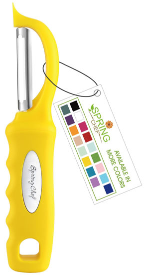 Picture of Spring Chef Premium Swivel Potato Peeler for Kitchen, Stainless Steel Fruit Peeler with Soft Grip Handle, Perfect for Vegetable, Apple, Carrot, Cucumber, Ginger - Dishwasher Safe - Yellow