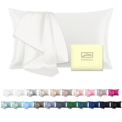 Picture of Mulberry Silk Pillow Cases Standard Size Silk Pillowcase with Zipper Soft Breathable Smooth Cooling Satin Silk Pillow Covers for Sleeping for Hair and Skin (Ivory,20"X 26",1Pcs)