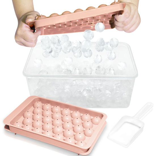 Picture of WIBIMEN Ice Cube Tray with Lid and Bin - Round Ice Trays for Freezer with Lid - Ice Cube Trays for Freezer with Ice Container (1"-2PACK Pink)