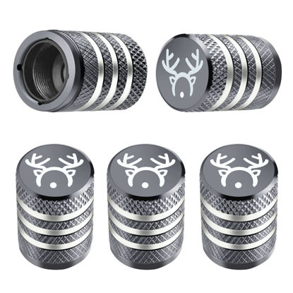 Picture of Tire Valve Stem Cap Cover - (5 Pack) Tire Air Cap Corrosion Resistant Christmas Reindeer Antler Antlers Auto Accessories Decoration for Car Truck Bike Grey