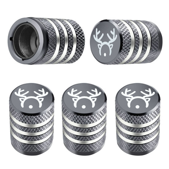 Picture of Tire Valve Stem Cap Cover - (5 Pack) Tire Air Cap Corrosion Resistant Christmas Reindeer Antler Antlers Auto Accessories Decoration for Car Truck Bike Grey