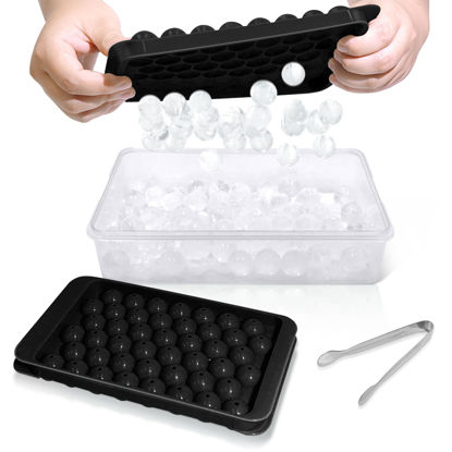 Picture of WIBIMEN Ice Cube Tray with Lid and Bin - Round Ice Trays for Freezer with Lid - Ice Cube Trays for Freezer with Ice Container (0.8"-2PACK Black)