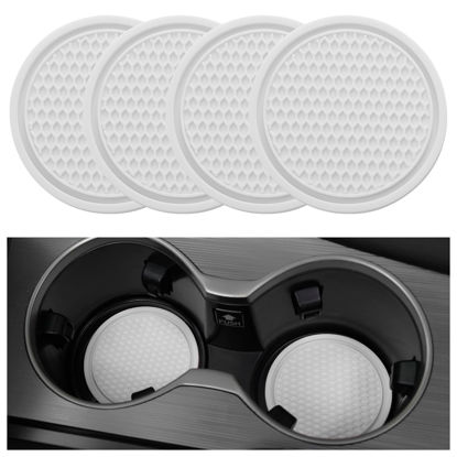 Picture of SINGARO Car Cup Coaster, 4PCS Universal Non-Slip Cup Holders Embedded in Ornaments Coaster, Car Interior Accessories, White