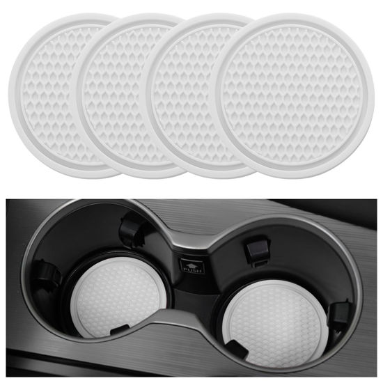 Picture of SINGARO Car Cup Coaster, 4PCS Universal Non-Slip Cup Holders Embedded in Ornaments Coaster, Car Interior Accessories, White