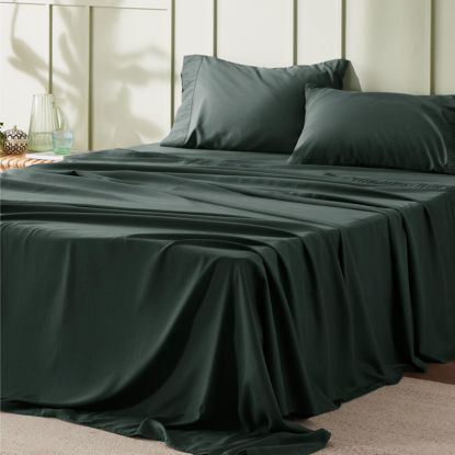 Picture of Bedsure King Size Sheets Set - 4 Pieces Soft King Sheets - Breathable & Cooling - Hotel Luxury - Easy Care Polyester Microfiber Bedding for Women, Men, Forest Green
