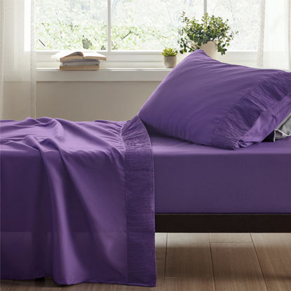 Picture of Bedsure Twin XL Sheet Sets Dorm Bedding - Soft Extra Long Twin Bed Sheets, 3 Pieces Hotel Luxury Purple Sheets Twin XL, Easy Care Microfiber Sheet Set