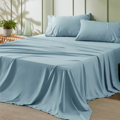 Picture of Bedsure Full Size Bed Sheets - 4 Pieces Soft Full Sheet Set - Breathable & Cooling - Hotel Luxury - Easy Care Polyester Microfiber Bedding for Women, Men, Sky Blue