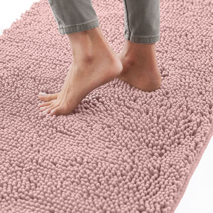 Picture of Gorilla Grip Bath Rug 24x17, Thick Soft Absorbent Chenille, Rubber Backing Quick Dry Microfiber Mats, Machine Washable Rugs for Shower Floor, Bathroom Runner Bathmat Accessories Decor, Dusty Rose