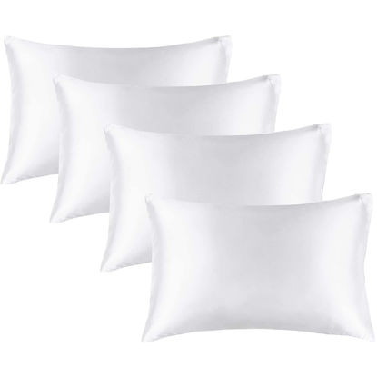 Picture of BEDELITE Satin Pillowcase for Hair and Skin, Super Soft Similar to Silk Pillow Cases 4 Pack with Envelope Closure, Cooling Pillowcases for Women Men (20"x26" Standard Size, White)