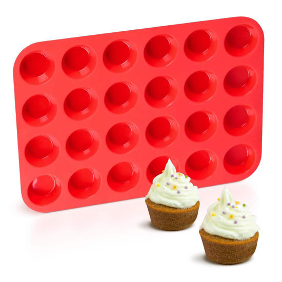 Picture of CAKETIME Silicone Muffin Pan Mini 24 Cups Cupcake Pan, Nonstick Food Grade Silicone Baking Pan 1 Pack