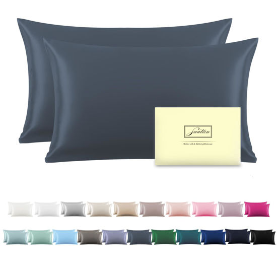 Picture of Silk Pillow Cases 2 Pack Soft Breathable and Sliky Standard Size Pillow Cases Set of 2,Natural Mulberry Satin Silk Pillowcase with Hidden Zipper for Hair and Skin (Space Grey,20"X 26",2pcs)