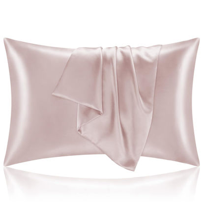 Picture of BEDELITE Satin Pillowcase for Hair and Skin, Super Soft and Cooling Similar to Silk Pillow Cases 2 Pack with Envelope Closure, Gift for Women Men(20"x26" Standard Size, Lotus Pink)
