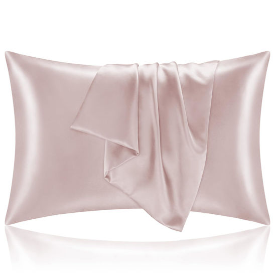 Picture of BEDELITE Satin Pillowcase for Hair and Skin, Super Soft and Cooling Similar to Silk Pillow Cases 2 Pack with Envelope Closure, Gift for Women Men(20"x26" Standard Size, Lotus Pink)