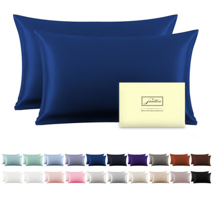 Picture of Silk Pillowcase for Hair and Skin,Soft,Breathable and Sliky 100% Standard Size Pillow Cases Set of 2,Both Sides Natural Mulberry Silk Pillowcases with Hidden Zipper(Standard Size 20"X 26",2pcs)