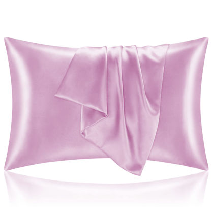 Picture of BEDELITE Satin Pillowcase for Hair and Skin, King Pillow Cases Set of 2 Pack, Super Soft Silky Pink Pillow Case with Envelope Closure (20x40 Inches)