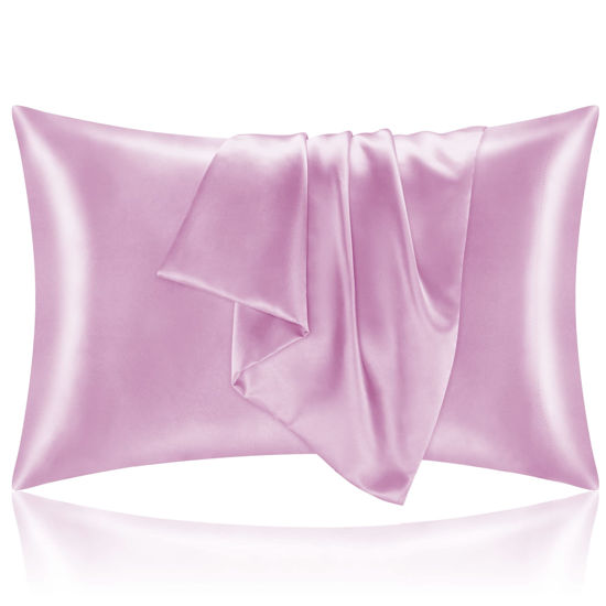 Picture of BEDELITE Satin Pillowcase for Hair and Skin, King Pillow Cases Set of 2 Pack, Super Soft Silky Pink Pillow Case with Envelope Closure (20x40 Inches)