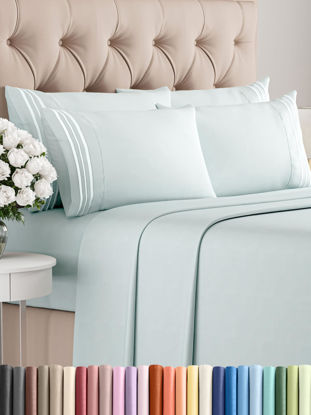 Picture of Queen 6 Piece Sheet Set - Breathable & Cooling Sheets - Hotel Luxury Bed Sheets - 1 Flat Sheet, 1 Fitted Sheet & 4 Pillowcases - Deep Pocket - Easy Fit, Soft & Wrinkle Free - Queen Ice Blue Sheets
