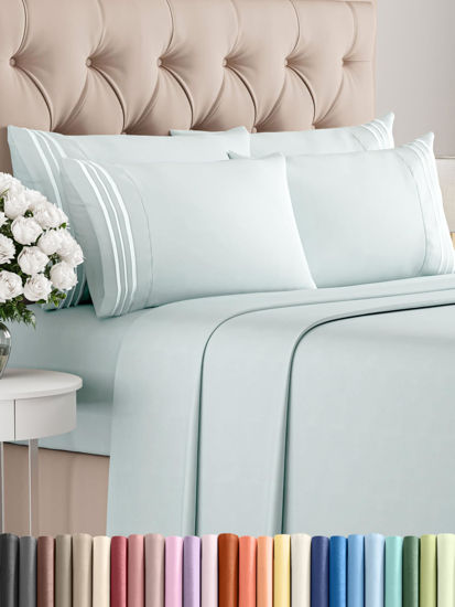 Picture of Queen 6 Piece Sheet Set - Breathable & Cooling Sheets - Hotel Luxury Bed Sheets - 1 Flat Sheet, 1 Fitted Sheet & 4 Pillowcases - Deep Pocket - Easy Fit, Soft & Wrinkle Free - Queen Ice Blue Sheets
