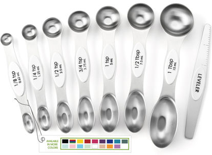 Picture of Spring Chef White Stainless Steel Magnetic Measuring Spoons Set of 8 with Leveler, Dual Sided Metal Teaspoon & Tablespoon Measuring Spoons, Fits in Spice Jars, Kitchen Gadgets for Baking & Cooking