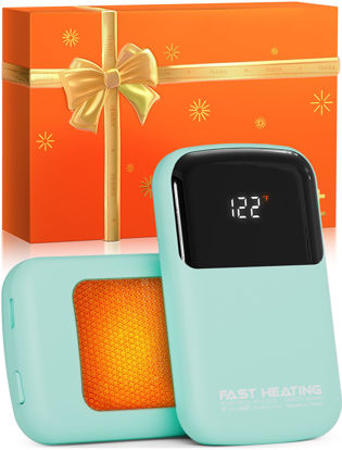 Picture of Hotdot AI Hand Warmers Rechargeable with Gift Box, 2 Pack Portable Electric Hand Warmer with LED Display Battery and Temperature, Fast Heating, for Men, Women, Hunting Camping Cyan