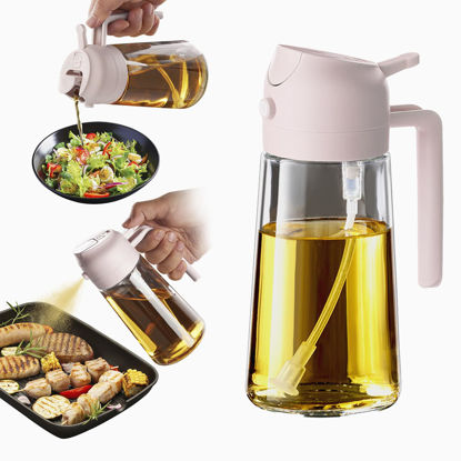 Picture of TrendPlain 16oz/470ml Olive Oil Sprayer for Cooking - 2 in 1 Olive Oil Dispenser for Kitchen Gadgets, Air Fryer, Salad, and BBQ - Peach