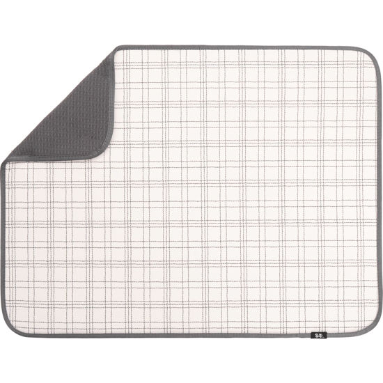 Picture of S&T INC. Dish Drying Mat XL, Highly Absorbent Microfiber Kitchen Counter Mat, Dish Drying Pad for Dishes, Utensils, Pots and Pans, Extra Large 18" x 24", Stitched Plaid