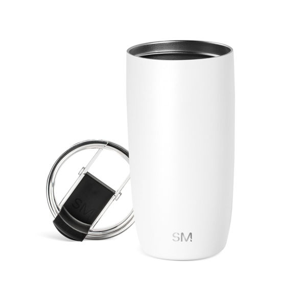 Picture of Simple Modern Travel Coffee Mug Tumbler with Flip Lid | Reusable Insulated Stainless Steel Cold Brew Iced Coffee Cup Thermos | Gifts for Women Men Him Her | Voyager Collection | 16oz | Winter White