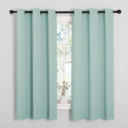 Picture of NICETOWN Aqua Blue Room Darkening Curtains for Kitchen, Window Treatment Thermal Insulated Solid Grommet Curtains/Drapes Bedroom (Set of 2, 42 inches Wide by 63 Long)