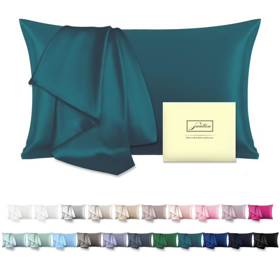 Picture of Mulberry Silk Pillow Cases Standard Size Silk Pillowcase with Zipper Soft Breathable Smooth Cooling Satin Silk Pillow Covers for Sleeping for Hair and Skin (Teal,20"X 26",1Pcs)