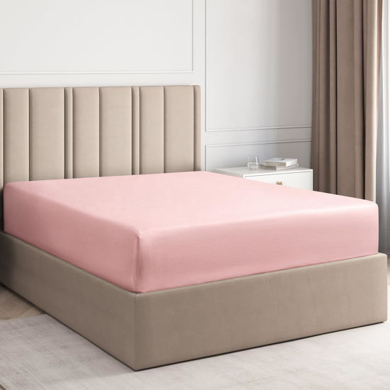 Picture of Cal King Size Fitted Bed Sheet - Hotel Luxury Single Fitted Sheet Only - Fits Mattress Up to 16" - Soft, Wrinkle Free, Breathable Sheet for Women, Men, Kids & Teens - Baby Pink Single Fitted Sheet
