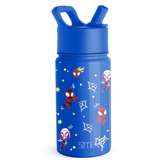 Picture of Simple Modern Spiderman Kids Water Bottle with Straw Lid | Marvel Insulated Stainless Steel Reusable Tumbler Gifts for School, Toddlers, Boys | Summit Collection | 14oz, Spidey & Friends