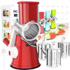 Picture of Cambom Rotary Cheese Grater Hand Crank Cheese Shredder for Fresh Cheese, Vegetable, Nuts,Non-slip Suction Base, Free Cleaning Brush Three Blades, Red