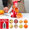 Picture of Cambom Rotary Cheese Grater Hand Crank Cheese Shredder for Fresh Cheese, Vegetable, Nuts,Non-slip Suction Base, Free Cleaning Brush Three Blades, Red