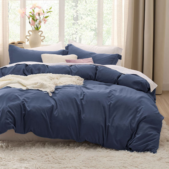 Picture of Bedsure Navy California King Duvet Cover - Soft Prewashed Cal King Duvet Cover Set, 3 Pieces, 1 Duvet Cover 104x98 Inches with Zipper Closure and 2 Pillow Shams, Comforter Not Included