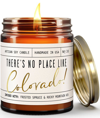 Picture of Colorado Gifts, Colorado Decor for Home - 'There's No Place Like Colorado Candle, w/Frosted Spruce & Rocky Mountain Air I Colorado Souvenirs I Colorado State Gifts I 9oz Jar, 50Hr Burn, USA Made