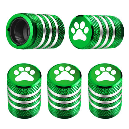 Picture of Tire Valve Stem Caps -(5 Pack) Tire Air Caps Metal with Plastic Liner Corrosion Resistant Leak-Proof Cat/Dog Paw for Car Truck Motorcycle Bike Green