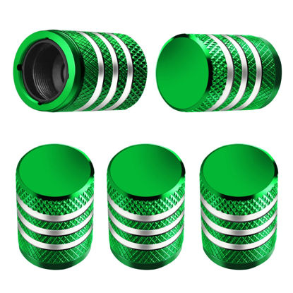 Picture of Tire Valve Stem Caps -(5 Pack) Tire Air Caps Metal with Plastic Liner Corrosion Resistant Leak-Proof for Car Truck Motorcycle SUV and Bike Green