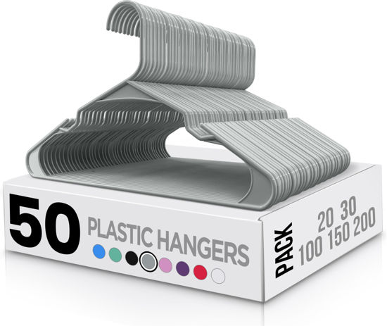 Picture of Utopia Home Clothes Hangers 50 Pack - Plastic Hangers Space Saving - Durable Coat Hanger with Shoulder Grooves (Grey)
